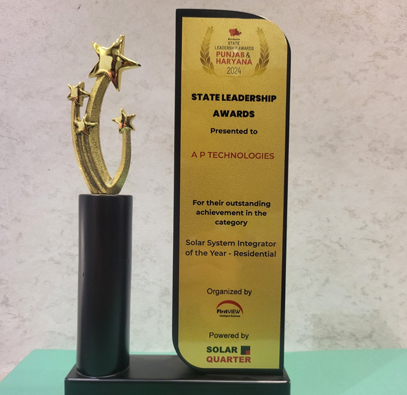 Award 2024 state leadership award by solar quarters for best solar system integrated of the year.