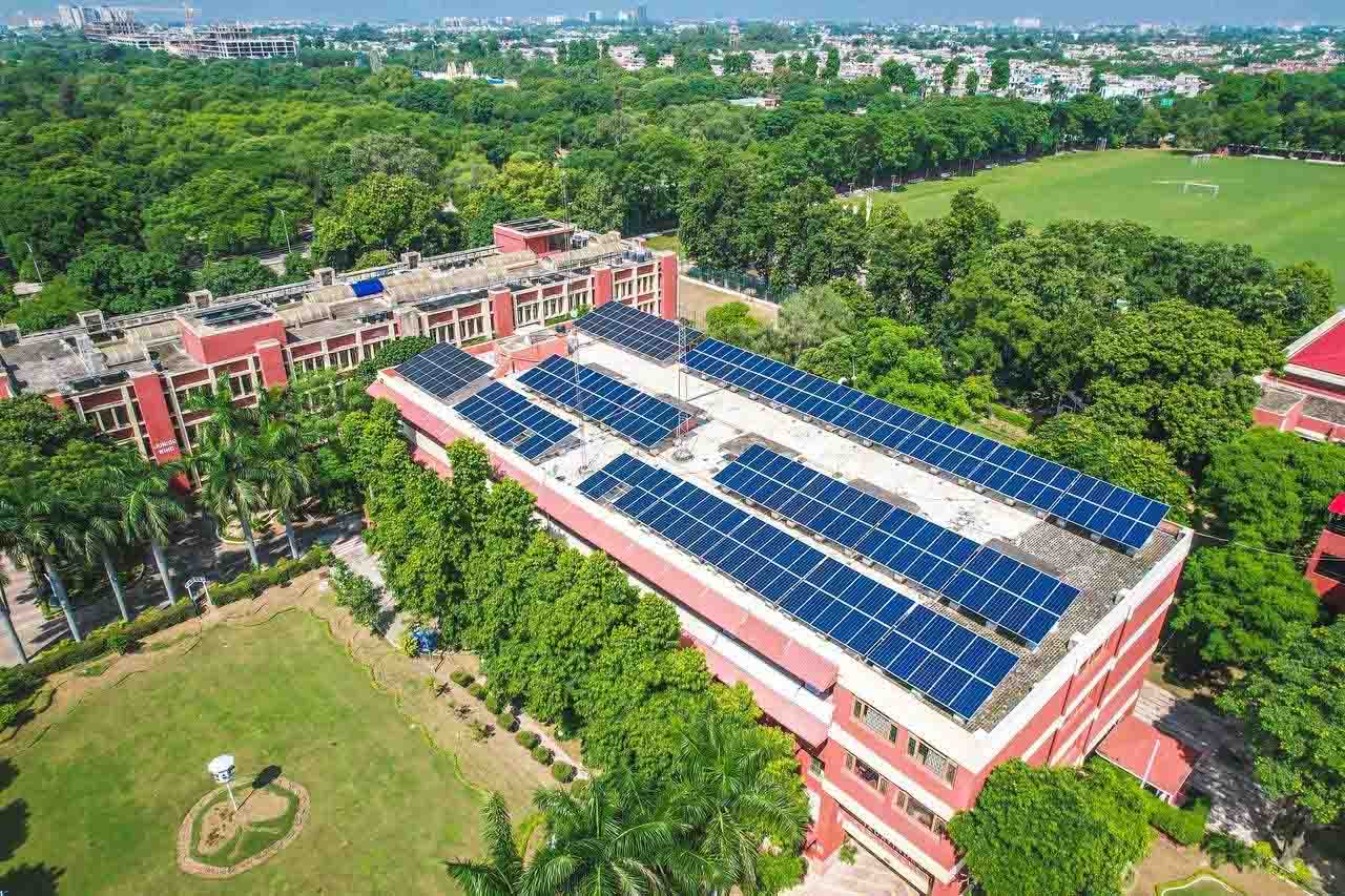 Rooftop solar panels installed on a school building in Punjab